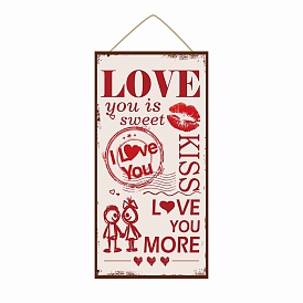Printed Wood Hanging Wall Decorations, for Front Door Home Decoration, with Jute Twine, Rectangle with Word