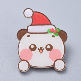 Acrylic Safety Brooches, with Iron Pin, For Christmas, Christmas Bear