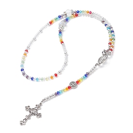 Colliers de chapelet en perles de verre, alliage saint benoît et croix religion collier