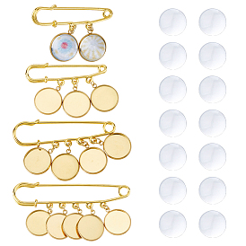 4 шт. 4 стили стальные булавки для килта наборы для самостоятельной сборки украшений, с 304 плоской круглой кисточкой из нержавеющей стали и стеклянными кабошонами