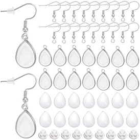 30 шт. 304 крючки для серег из нержавеющей стали, провод уха, с горизонтальной петлей, 30шт 304 подвеска из нержавеющей стали с кабошоном, 30 шт. Прозрачные стеклянные кабошоны, 30 гайки ушные пластиковые