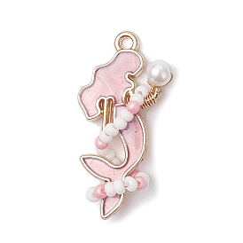 Подвески из сплава эмали в виде русалки, со стеклянным бисером и круглыми бусинами из окрашенного стекла