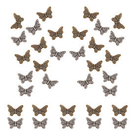 40Pcs 2 Colors Tibetan Style Alloy Beads, Butterfly, Nickel Free