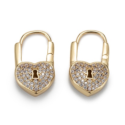 Heart Padlock Sparkling Cubic Zirconia Hoop Earrings for Girl Women, Lead Free & Nickel Free & Cadmium Free, Brass Micro Pave Cubic Zirconia Earrings