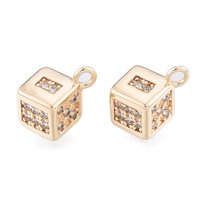Brass Micro Pave Clear Cubic Zirconia Charms, Cadmium Free & Nickel Free & Lead Free, Dice