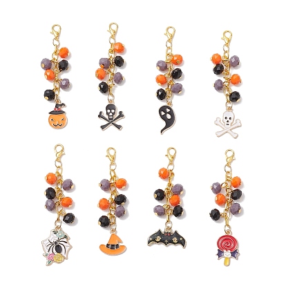 8 шт. подвесные украшения из стекла и эмали на Хэллоуин, Сплав с застежками когтя омара, разнообразные