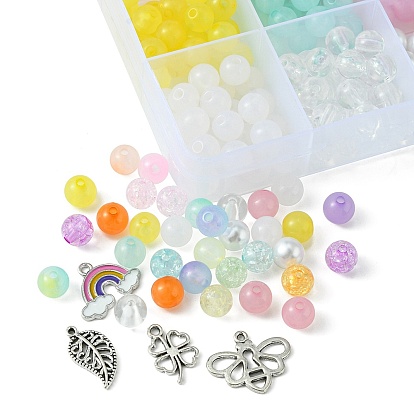 DIY Jewelry Making Finding Kit, Including Acrylic & ABS Plastic Beads, Tibetan Style Alloy Enamel Pendants, Smiling Face & Bees & Flower & Clover & Wing & Star