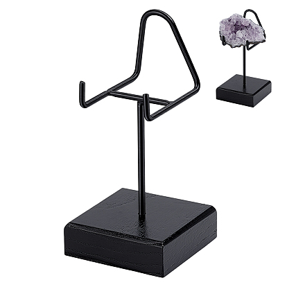 Iron & Wood Mineral Display Holder with Square Acrylic Bases, for Gemstone Agate Rock Display