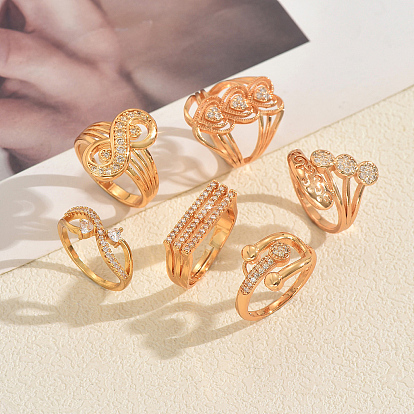 Кольца для женщин с микропаве из латуни и кубическими цирконами, золотые