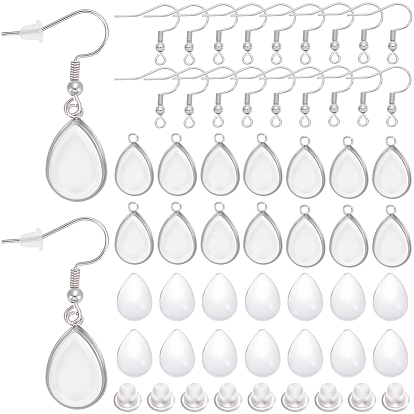 30 шт. 304 крючки для серег из нержавеющей стали, провод уха, с горизонтальной петлей, 30шт 304 подвеска из нержавеющей стали с кабошоном, 30 шт. Прозрачные стеклянные кабошоны, 30 гайки ушные пластиковые