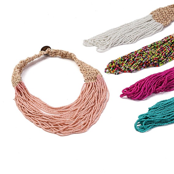 Многорядные ожерелья из стеклянных бус в стиле бохо для женщин, ожерелья из вощеного шнура с застежкой из кокоса