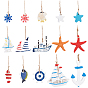 15Pcs 15 Style Ocean Theme Resin Pendant Decorations, with Hemp Rope, Fish, Anchor, Helm, Boat, Starfish