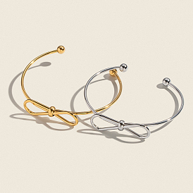 304 открытые браслеты-манжеты из нержавеющей стали, браслеты с крутящим моментом для женщин, бантом