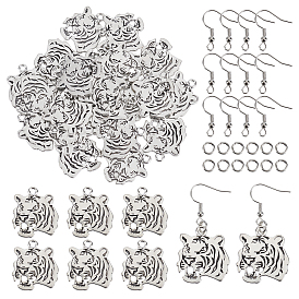 ARRICRAFT DIY Earring Making Kits, Including 30Pcs Tibetan Style Tiger Pendants, 50Pcs Brass Jump Rings, 50Pcs Iron Earring Hooks