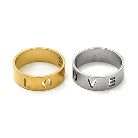 201 Stainless Steel Finger Rings, Hollow Out Word Love Wide Band Rings for Women