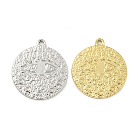 304 Stainless Steel Pendants, Textured, Flat Round with Eye Charm