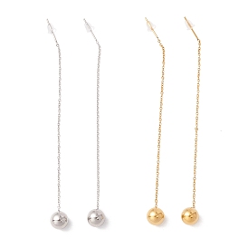 Long Chain with Round Ball Dangle Stud Earrings, 304 Stainless Steel Ear Thread for Women