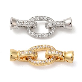 Brass Micro Pave Clear Cubic Zirconia Fold Over Clasps, Long-lasting Plated