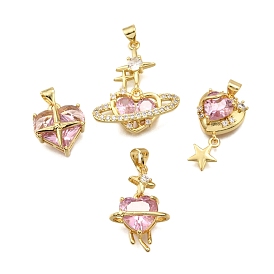 Латунные микро проложить кубического циркония подвески, Сердце звездочкой, стойки покрытие, долговечный, без свинца и без кадмия
