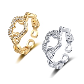 Открытые манжеты из латуни с микропаве и цирконием для женщин, сердце