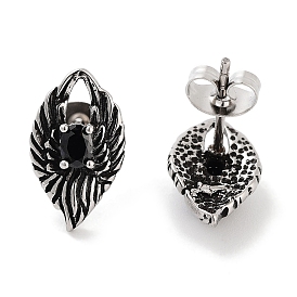 Wings 316 Surgical Stainless Steel Pave Black Cubic Zirconia Stud Earrings for Women Men