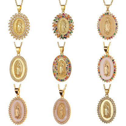 Copper Inlaid Zirconia Virgin Mary Pendant Necklace for Women's Religious Jewelry