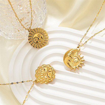 Golden Stainless Steel Pendant Necklace, Sun