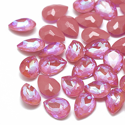 Spitz zurück k 9 Glas Strass Cabochons, Mokka fluoreszierender Stil, Zufällige Farbe rückseitig plattiert, fluoreszierend, Tropfen
