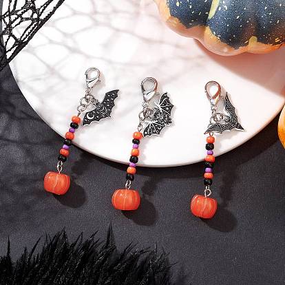 Подвески из стеклянных бусин ручной работы на хэллоуин, Сплав с застежками когтя омара, с эмалевой битой