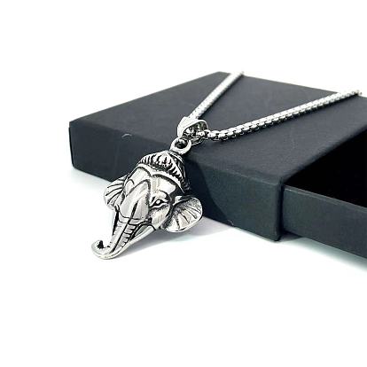 Винтажные ожерелья из нержавеющей стали с подвеской в виде головы слона для женщин и мужчин