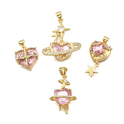 Латунные микро проложить кубического циркония подвески, Сердце звездочкой, стойки покрытие, долговечный, без свинца и без кадмия