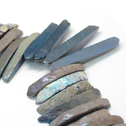 Nuggets Electroplate Natural Dyed Agate Graduated Beads Strands, 28~85x7~12x2~6mm, Hole: 2.5mm, about 45~50pcs/strand, 15.7 inch
