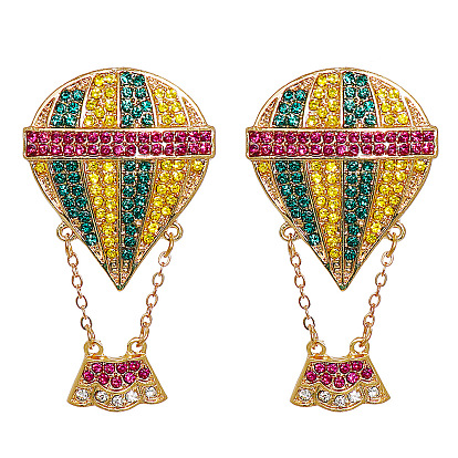 Colorful Rhinestone Hot Air Balloon Earrings for Women, Fashionable and Versatile Retro Ear Jewelry
