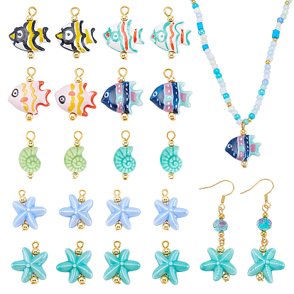 20шт. фарфоровые подвески ручной работы, разнообразные, с золотой железной петлей