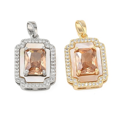 Латунные микро проложить кубического циркония подвески, с оболочкой, прямоугольный шарм