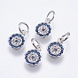 Brass Micro Pave Cubic Zirconia Charms, Cadmium Free & Lead Free, Flat Round