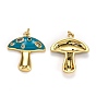 Autumn Theme Real 18K Gold Plated Brass Micro Pave Cubic Zirconia Pendants, with Enamel and Jump Rings, Long-Lasting Plated, Mushroom