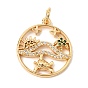 Pendentifs en laiton zircon cubique micro pavé vert, rond avec des breloques tortue, cocotier et soleil, sans cadmium et sans plomb et sans nickel