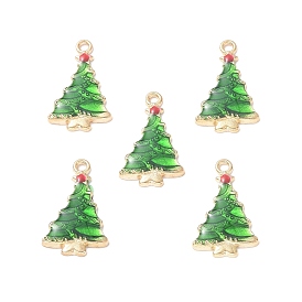 Alloy Enamel Pendants, Cadmium Free & Lead Free, Christmas Tree Charm, Light Gold