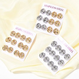 6 пары 304 серьги-гвоздики из нержавеющей стали, овальные