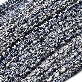 Нитка фарфоровых бусин ручной работы, разнообразные, белый и голубой фарфор