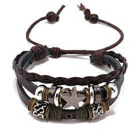 Stylish Leather Multi-layer Star Beaded Bracelet for Women - Fashionable and Simple Design