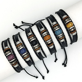 Multi-layered Retro Leather Bracelet with PU, Ceramic Beads and Charm - Fashionable European Style Jewelry