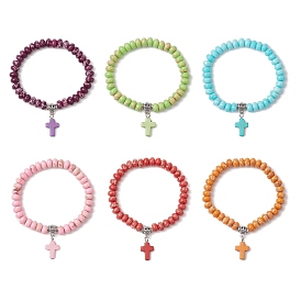 Синтетические бусины из императорской яшмы и бирюзовые крестообразные браслеты для женщин и мужчин