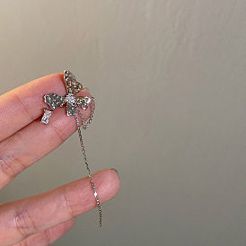 Metal Asymmetric Butterfly Chain Tassel Ear Cuff with Diamond Studs - Sweet, Unique, Versatile Ear Jewelry.
