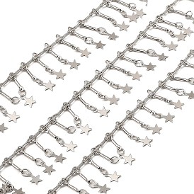Rack Plating Brass Link Chains, with Star Charms, Long-Lasting Plated, Nickel Free, Soldered, with Spool