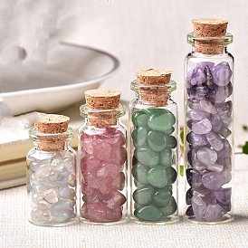 Glass Wishing Bottles, Reiki Gemstone Drift Chip Beads inside for DIY Jewelry Making Home Decoration
