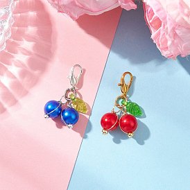 ABS Plastic Imitation Pearl & Acrylic Pendant Decorations, Cherry, with Alloy Lobster Claw Clasps