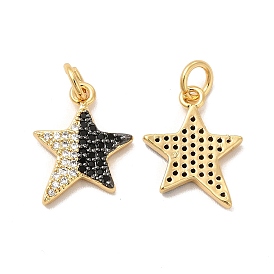 Rack Plating Brass Micro Pave  Cubic Zirconia Pendants, with Jump Rings, Cadmium Free & Lead Free, Star