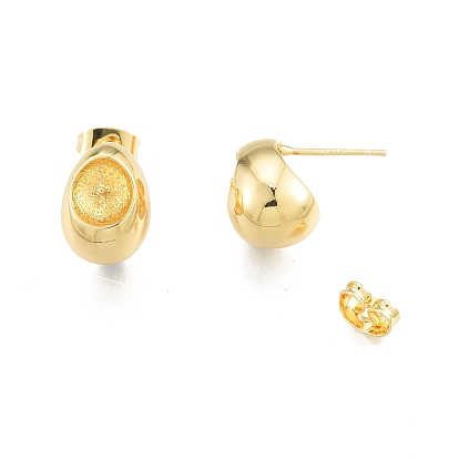 Brass Stud Earring Findings, with 925 Sterling Silver Pins, for Half Drilled Bead, Egg